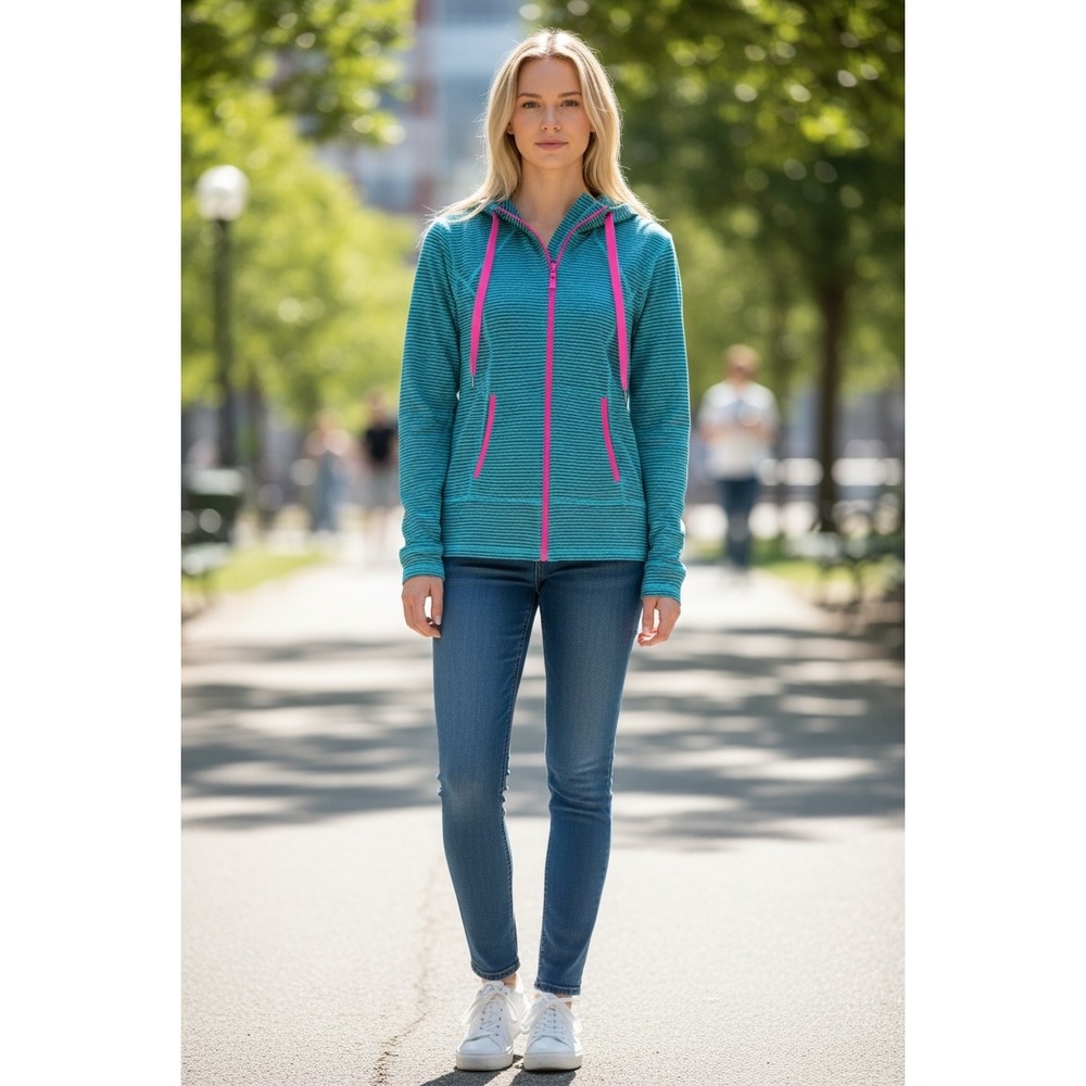 Lukka Women's Teal Striped Full Zip Hoodie Jacket Athleisure Size‎ M